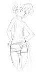  big_bulge clothed clothing ducky_(artist) half-dressed hands_on_hips lagomorph looking_away male mammal monochrome rabbit simple_background sketch smile solo topless underwear white_background 