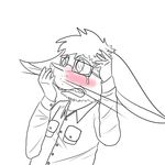  anthro blush clothed clothing eyewear fur glasses lagomorph male mammal monochrome open_mouth rabbit reaction_image shirt simple_background solo tears teeth white_background wide_eyed ziats 