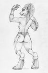  anthro armor back braided_hair breasts butt canine claws clothed clothing ear_piercing ecmajor english_text female fur gauntlets hair half-dressed jewelry looking_at_viewer mammal muscular muscular_female piercing simple_background smile solo standing teeth text topless torn_clothing video_games warcraft were werewolf white_background wolf worgen world_of_warcraft 