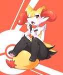  2015 abstract_background blush braixen chaora digital_media_(artwork) female nintendo one_eye_closed open_mouth pawpads pok&eacute;mon red_eyes sitting solo stick sweat sweatdrop tongue tongue_out video_games 