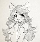  2015 bust_portrait cabbit cat clothed clothing feline female hair higgyy hybrid inner_ear_fluff lagomorph long_hair mammal rabbit shirt sketch solo traditional_media_(artwork) w_(character) 