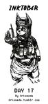  2015 ammunition anthro arkomeda bullet canine canteen clothed clothing english_text explosives fox fur gear grenade gun hair hat headgear hijab ink inktober male mammal monochrome pen ranged_weapon simple_background smile soldier standing text traditional_media_(artwork) weapon white_background 