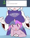  2015 anthro big_breasts blush boob_hat breasts caprine clothing cold-blooded-twilight crossover duo english_text equine female feral friendship_is_magic goat horn mammal my_little_pony nipples simple_background text toriel tumblr twilight_sparkle_(mlp) undertale unicorn video_games 