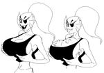  2015 :3 big_breasts black_and_white breasts canine cleavage clothed clothing dog eye_patch eyewear feral fish huge_breasts mammal marine monochrome monster open_mouth sharp_teeth teeth tongue tongue_out undertale undyne video_games 