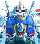  1boy absurdres amuro_ray cockpit control_stick gundam gundam_gquuuuuux helmet highres kobakin mecha mecha_pilot_suit military military_uniform mobile_suit mobile_suit_gundam normal_suit_(gundam) pilot piloting robot science_fiction short_hair zaku 