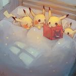  :3 bed bedroom book female group inside male night nintendo open_mouth pikachu pillow pok&eacute;mon reading smile star video_games window yellow_body オムライス 