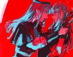  2girls blush gloves highres holding_another&#039;s_wrist long_hair multiple_girls open_mouth osakana_(denpa_yun&#039;yun) red_gloves sketch sweatdrop teeth yellow_eyes 