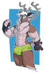  big_bulge cervine clothed clothing deer ducky_(artist) fist fur half-dressed looking_away male mammal neck_tuft smile solo topless tuft underwear 