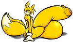  2015 balls big_balls big_butt blush butt canine clothing fox fur girly gloves half-erect huge_balls humanoid_penis hyper hyper_balls hyper_penis looking_at_viewer looking_back male mammal miles_prower mostly_nude multicolored_fur multiple_tails penis pinup pose pumpkybutt simple_background sitting solo sonic_(series) thick_thighs two_tone_fur uncut white_background white_fur wide_hips yellow_fur 