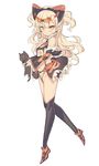  bare_shoulders black_legwear blade_(galaxist) blonde_hair blush breasts cat detached_sleeves eyewear_on_head hair_ribbon long_hair navel orange_eyes original ribbon sketch small_breasts smile solo star star-shaped_pupils symbol-shaped_pupils thighhighs two_side_up 