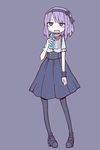  bangs black_legwear blunt_bangs dagashi_kashi hair_ornament high-waist_skirt holding oosawa_(azeeee73) open_mouth pantyhose pigeon-toed purple_hair shidare_hotaru sketch skirt solo wristband 