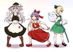  animal_ears ankle_socks apron black_footwear blonde_hair blush boots bow braid cat cat_ears commentary cosplay detached_sleeves hair_bow hair_over_one_eye hair_ribbon hair_tubes hairband hakurei_reimu hakurei_reimu_(cosplay) hat hoshi_shouko idolmaster idolmaster_cinderella_girls kawaii_boku_to_142's kirisame_marisa kirisame_marisa_(cosplay) kneehighs konpaku_youmu konpaku_youmu_(cosplay) konpaku_youmu_(ghost) konpaku_youmu_(ghost)_(cosplay) koshimizu_sachiko long_hair multiple_girls mushroom open_mouth pina_korata red_footwear ribbon shachi_kamaboko shirasaka_koume shoes short_hair silver_hair skirt sleeves_past_wrists smile sword touhou weapon whiskers witch_hat 