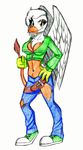  anthro avian bird breasts butt clothed clothing feathers female footwear gryphon jacket jeans roythefurry shoes simple_background solo standing traditional_media_(artwork) white_background white_feathers yellow_eyes 