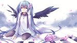  aqua_eyes aqua_hair flower hatsune_miku highres kuroi_(liar-player) long_hair solo twintails very_long_hair vocaloid wings 