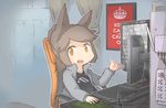  animal_ears borisx brown_eyes brown_hair chair highres keyboard_(computer) monitor mouse_(computer) open_mouth original ponytail short_hair sitting solo 