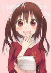  blush box breasts brown_eyes brown_hair ebina_nana gift gift_box happy_birthday hijiki_(hijikini) himouto!_umaru-chan large_breasts long_hair looking_at_viewer open_mouth out_of_frame pov pov_hands proposal solo_focus twintails wavy_mouth 