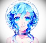  1girl bad_id bad_pixiv_id blue blue_eyes blue_hair bubble face helmet holding_breath kisaragi_yuu_(fallen_sky) original portrait solo vignetting water 