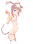  animal_ears bell bell_collar blush bra breasts cat_ears cat_tail collar highres kowiru looking_at_viewer original panties purple_eyes short_hair silver_hair slender small_breasts smile solo tail thighhighs twintails underwear underwear_only 