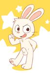  &lt;3 2015 anthro balls cub erection flexing fur lagomorph looking_at_viewer male mammal nude oob open_mouth pawpads penis pose rabbit simple_background smile solo standing tuft uncut white_fur young 