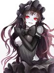  bad_id bad_pixiv_id black_gloves black_hair bonnet bow bowtie breasts elbow_gloves gloves gothic_lolita isolated_island_oni kantai_collection lolita_fashion long_hair looking_at_viewer medium_breasts parted_lips red_eyes shinkaisei-kan sideboob simple_background smile solo torn_clothes white_background white_skin yukihama 