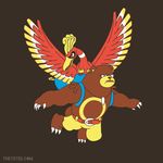  avian backpack banjo-kazooie banjo_(banjo-kazooie) bear belt brown_fur claws clothing crossover duo feathers flying fur ho-oh kazooie legendary_pok&eacute;mon mammal necklace nintendo pok&eacute;mon red_feathers shorts simple_background theyetee unknown_artist ursaring video_games white_feathers yellow_feathers 