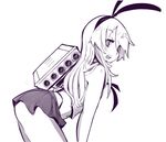  backpack bag bare_legs cowboy_shot from_side hairband highleg highleg_panties kantai_collection leaning_forward long_hair looking_at_viewer mecha_musume midriff miniskirt navel open_mouth panties shimakaze_(kantai_collection) sho-n-d sketch skirt solo underwear 