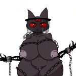 1:1 3_eyes adversarial_noise anthro big_breasts breasts chain crossgender cult_of_the_lamb exposed_breasts felid feline female female_anthro genitals hi_res looking_at_viewer mammal massive_monster_(studio) mtf_crossgender multi_eye nipples nude pussy red_eyes solo the_one_who_waits unknown_artist