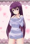  cameltoe gochuumon_wa_usagi_desu_ka? highres long_hair nonaka_ritsu off-shoulder_sweater panties purple_eyes purple_hair solo standing striped striped_sweater sweater tedeza_rize underwear 