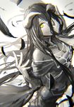  albedo black_hair choker feathers hand_on_own_face holysnow horns long_hair overlord_(maruyama) slit_pupils smile solo wings yellow_eyes 