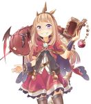  black_legwear book brown_hair cagliostro_(granblue_fantasy) cape gesugao granblue_fantasy grin holding ido_(teketeke) long_hair looking_at_viewer purple_eyes smile smirk thighhighs tiara zettai_ryouiki 