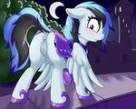  2015 anus butt clitoris crescent_moon cutie_mark equine fan_character fearingfun female feral hair hi_res looking_at_viewer mammal moon multicolored_hair my_little_pony outside pegasus purple_eyes pussy solo wings 