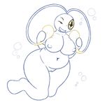  anthro breasts chinchou female looking_at_viewer nintendo nipples nude one_eye_closed open_mouth pok&eacute;mon posexe pussy simple_background smile solo video_games white_background wink 