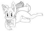  2_tails anthro argento black_and_white canine chest_tuft digital_drawing_(artwork) digital_media_(artwork) feet fox fur humanoid_penis male mammal miles_prower monochrome multiple_tails nude penis pinup pose solo sonic_(series) tuft 