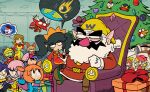  4boys 5-volt 6+girls 9-volt ana_(warioware) ashley_(warioware) black_hair brown_hair character_request child christmas christmas_present christmas_tree commentary crossover crowd english_commentary fake_beard fake_facial_hair gift grand_dad hat highres imagining kat_(warioware) kevin_arthur leo_(warioware) looking_at_another lulu_(warioware) mario_&amp;_wario mario_(series) meteor mother_(series) mother_2 multiple_boys multiple_girls ness_(mother_2) orange_hair pink_hair princess_shokora pyoro_(warioware) red_(warioware) santa_costume sitting speech_bubble thought_bubble throne twintails wanda_(mario) wario wario_land wario_land_4 warioware yellow_hat 