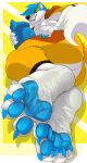 absurd_res anthro big_penis butt canid canine genitals hi_res huge_penis hyper hyper_genitalia hyper_penis kooper_(koopershiba) looking_at_viewer male mammal nude pawpads paws penis solo weskers