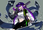  1girl baseball_cap bike_shorts domino_mask echolocator_(splatoon) hat inkling long_hair mask moggel open_mouth pointy_ears solo splatoon_(series) splatoon_1 tentacle_hair 