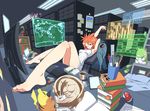  armpits azusa_(pokemon) barefoot bed binder_clip blanket book book_stack bookmark bookshelf breasts chair claws closed_eyes coffee coffee_mug computer computer_tower crossed_legs crumpled_paper cup desk dual_monitor eraser error feet feet_on_table floating_screen fluorescent_lamp gen_1_pokemon gen_3_pokemon graph jacket jacket_removed keyboard_(computer) laptop linoone looking_at_viewer map md5_mismatch medium_breasts messy_room monitor mouse_(computer) mug office_chair one_eye_closed open_book orange_eyes orange_hair paper paperclip pen pencil piggy_bank pikachu pillow plant poke_ball poke_ball_print pokemon pokemon_(creature) pokemon_(game) potted_plant rattata reclining ruler sandals sandals_removed server shiny shiny_hair short_hair sitting sleeping sleeveless steam stretch substitute sweater tablet_pc tm_(hanamakisan) toenails waveform world_map wrong_feet 