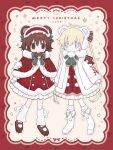  2024 2girls absurdres alternate_costume blonde_hair blue_eyes blush brown_eyes brown_hair closed_mouth highres kill_me_baby killmint long_hair looking_at_another merry_christmas multiple_girls oribe_yasuna short_hair smile sonya_(kill_me_baby) twintails 