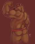  abs bear butt clothing colored flexing horrorbuns jockstrap looking_at_viewer male mammal mooning muscular pecs rear_view red_background simple_background solo underwear 