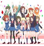  6+girls absurdres alice_cartelet arm_up arms_up bassa black_hair blonde_hair blue_eyes blue_hair bow braid brother_and_sister brown_eyes brown_hair commentary_request everyone formal glasses green_eyes green_hair hair_bow hair_ornament hairclip highres higurashi_kana holding_hands inokuma_kouta inokuma_mitsuki inokuma_youko jacket karasuma_sakura kin-iro_mosaic komichi_aya kujou_karen kuzehashi_akari long_hair matsubara_honoka multiple_girls one_eye_closed oomiya_isami oomiya_shinobu pantyhose purple_eyes school_uniform scrunchie shirt short_hair siblings side_ponytail sisters smile suit t-shirt thighhighs track_jacket twintails union_jack white_legwear x_hair_ornament zettai_ryouiki 