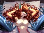 4_hands anthro anthro_on_anthro bed breasts brown_hair canid canine duo female fluffy fox fur furniture green_eyes hair hi_res kehushka love lynette_redwood male male/female mammal multi_hand nude on_bed orange_body orange_fur smile