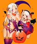  breasts character_doll cleavage demon_girl demon_horns demon_tail demon_wings dress emiya_kiritsugu fate/grand_order fate/stay_night fate/zero fate_(series) garter_straps halloween_costume halloween_petite_devil_(fate/grand_order) halloween_princess_(fate/grand_order) horns illyasviel_von_einzbern irisviel_von_einzbern kumio-appon large_breasts midriff mother_and_daughter multiple_girls navel pumpkin red_eyes silver_hair succubus tail thighhighs wings 