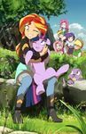  2015 applejack_(eg) arthropod blonde_hair boots canine clothing cuddling deannart dog equestria_girls equine female fluttershy_(eg) footwear friendship_is_magic hair high_heels horn hug human insect ladybug mammal my_little_pony pinkie_pie_(eg) rainbow_dash_(eg) rarity_(eg) red_hair sitting spike_(eg) sunset_shimmer_(eg) twilight_sparkle_(eg) twilight_sparkle_(mlp) winged_unicorn wings 