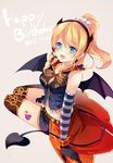  ayase_eli bat_wings blonde_hair blue_eyes demon_tail elbow_gloves gloves hairband long_hair love_live! love_live!_school_idol_project open_mouth ponytail shinia smile solo tail wings 