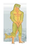2025 2:3 5_toes absurd_res anthro athletic brook_trout countershading covering covering_crotch covering_penis feet fingers fish full-length_portrait green_body hand_on_crotch hi_res humanoid_feet humanoid_hands looking_aside male marine nipples nude orange_body orange_countershading plantigrade portrait shy snarkysardine solo standing three-quarter_view toes trout