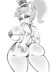 2025 5_fingers absurd_res anthro bear bedroom_eyes big_breasts big_butt bikini breasts butt clothing crossgender eyebrow_through_hair eyebrows eyelashes female fingers five_nights_at_freddy&#039;s freckles freddy_(fnaf) frenni_(cryptiacurves) grimy291 hair hand_on_butt hat headgear headwear hi_res long_hair looking_at_viewer looking_back mammal monochrome mtf_crossgender narrowed_eyes ponytail scottgames seductive side_boob simple_background smile solo standing swimwear thick_thighs top_hat translucent translucent_hair two-piece_swimsuit white_background