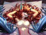 4_hands anthro anthro_on_anthro bed breasts brown_hair canid canine duo female fluffy fox fur furniture green_eyes hair hi_res kehushka love lynette_redwood male male/female mammal multi_hand nipples nude on_bed orange_body orange_fur smile tongue