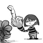  ambiguous_gender duo flora_fauna flower flowey_the_flower greyscale human male mammal middle_finger monochrome plant protagonist_(undertale) solo_focus source_request undertale unknown_artist video_games 