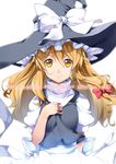  blonde_hair blush bow cover cover_page doujin_cover hand_on_own_chest hat kirisame_marisa long_hair looking_at_viewer smile solo touhou witch_hat yellow_eyes yuuzii 