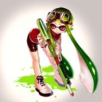  bike_shorts chromatic_aberration domino_mask goggles inkling jacket long_hair mask pointy_ears reniirean simple_background solo splat_charger_(splatoon) splatoon_(series) splatoon_1 super_soaker tentacle_hair 
